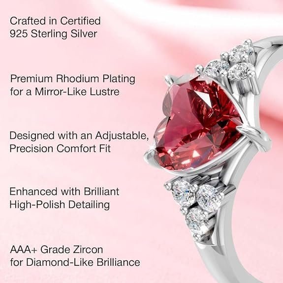 Miss Highness 925 Silver Heart Promise Ring for Women | Stylish Adjustable Design | Trendy Silver Jewellery - Image 3